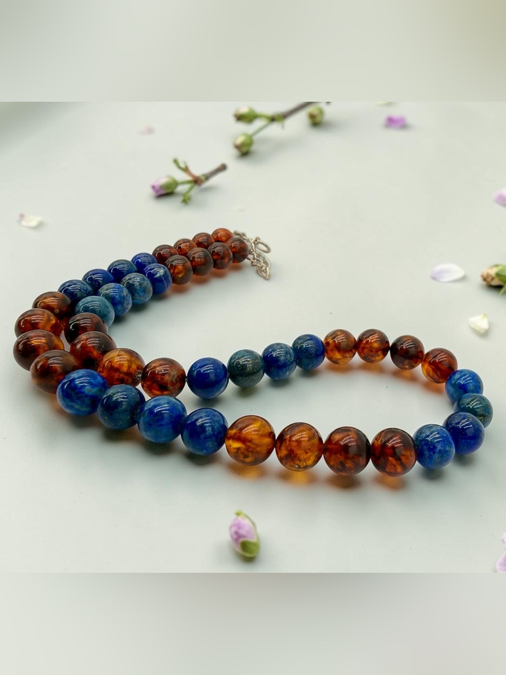 Jay King DTR Lapis Amber Bead Necklace Sterling 18-20” Adjustable Southwest Boho - Picture 15 of 17